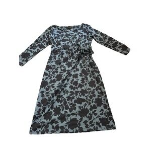 Talbots Faux Wrap Dress Womens Sz P Knit Jersey Blue Floral Surplice Career